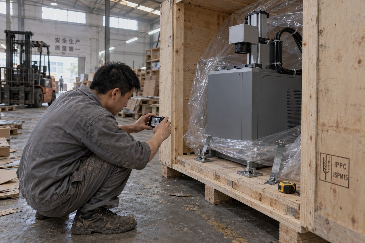 Verifying CCD laser marking machine packaging meets international shipping standards before dispatch (ID#1)