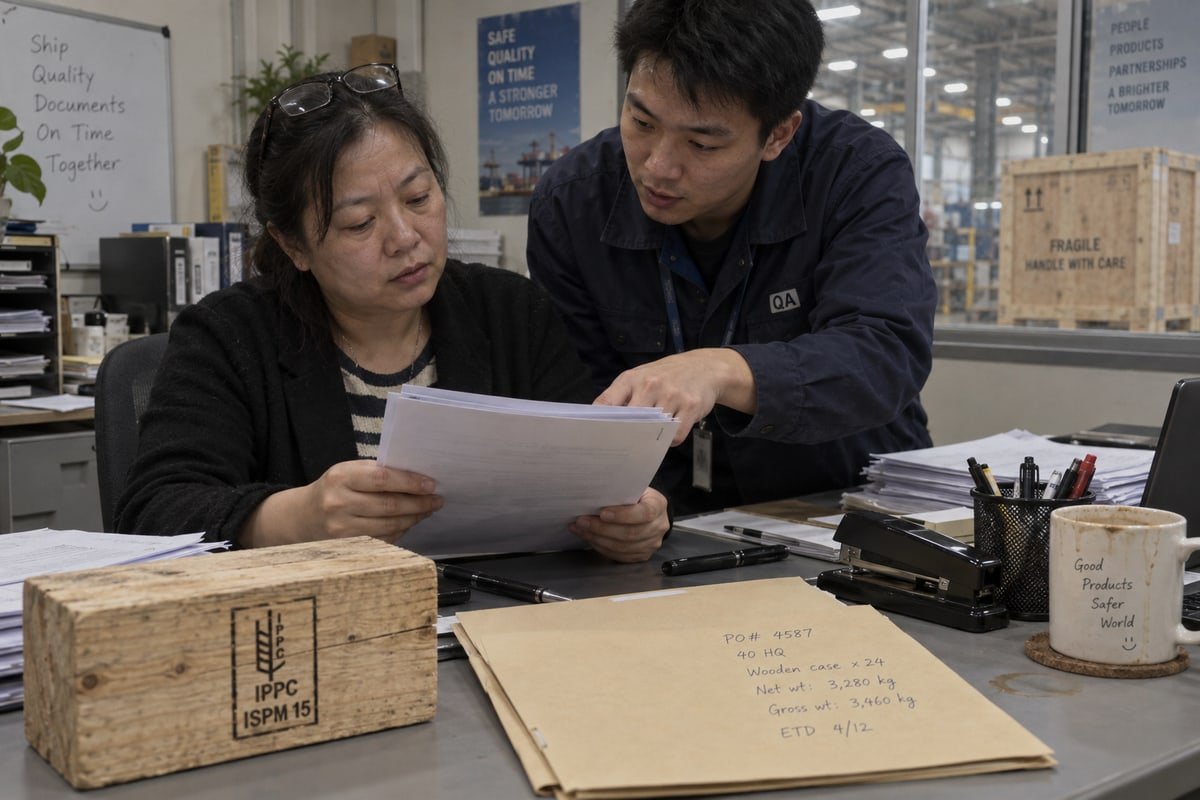 Required certifications like ISPM 15, ISTA, and drop-test records proving compliant export packaging (ID#2)