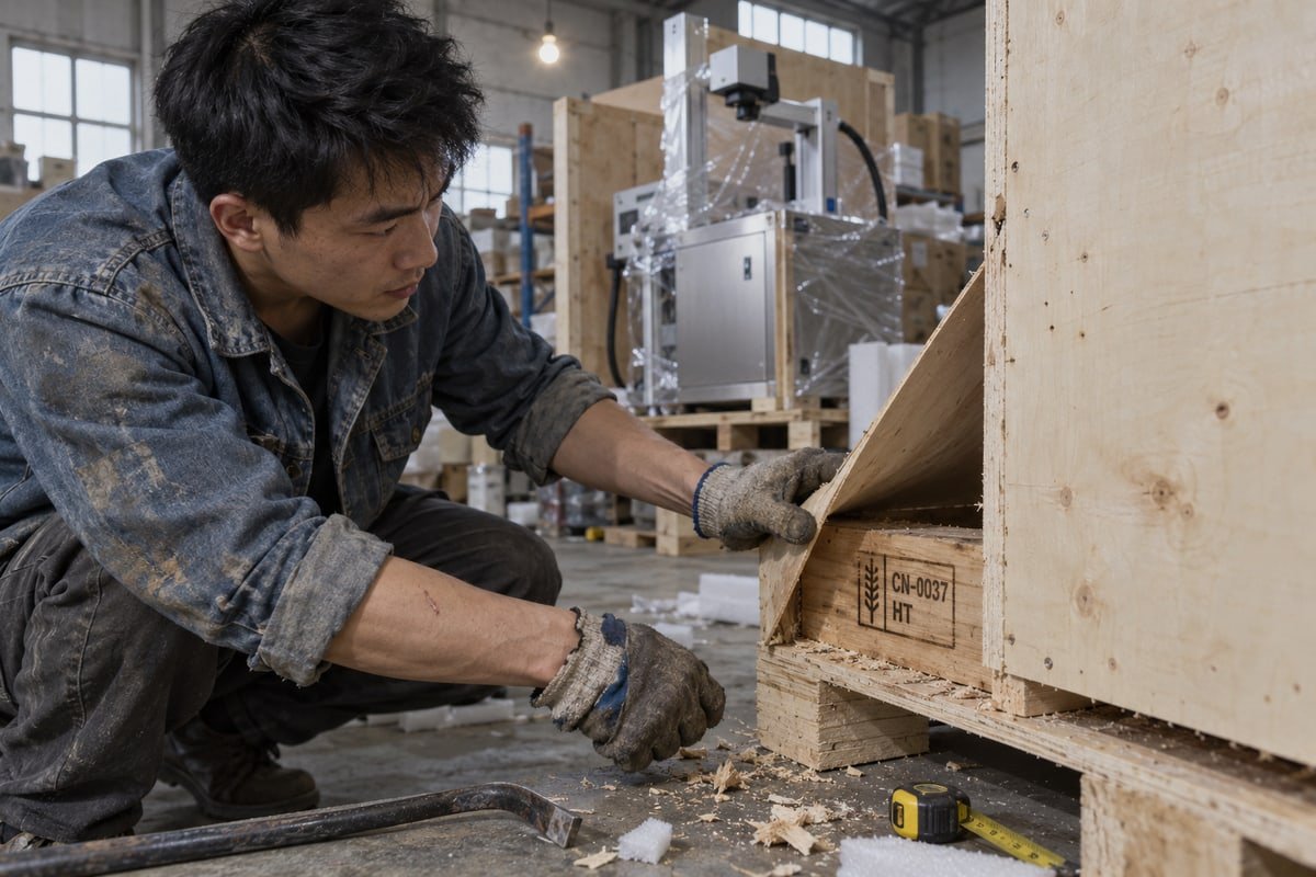 Customs Delay Risks Non-compliant wood packaging causing customs delays and inspection holds for laser marking shipments (ID#4)