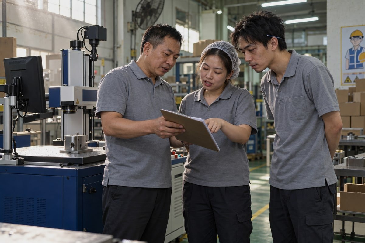 Audit trail log tracking changes to laser marking parameters by user and timestamp (ID#4)